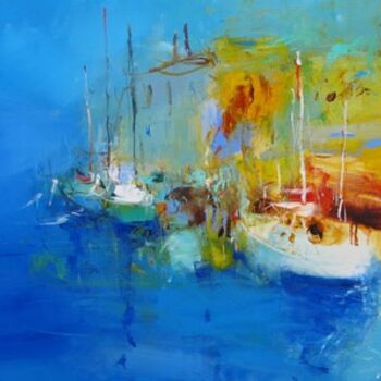 Painting titled "Sea, summer, yachts" by Yuriy Petrenko, Original Artwork, Oil