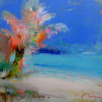 Painting titled "Sea, palm trees" by Yuriy Petrenko, Original Artwork, Oil