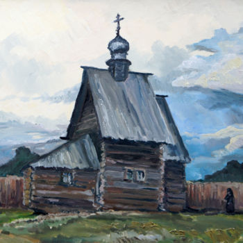 Malerei mit dem Titel "Перед Всенощной" von Artemii Petrukhin, Original-Kunstwerk, Öl Auf Keilrahmen aus Holz montiert