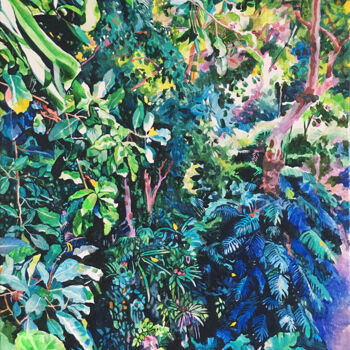 Schilderij getiteld "Jungle" door Pétronille Remaury, Origineel Kunstwerk, Acryl Gemonteerd op Frame voor houten brancard