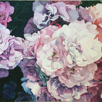 Painting titled "Roses" by Pétronille Remaury, Original Artwork, Acrylic Mounted on Wood Stretcher frame