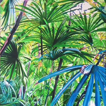 Painting titled "Into the jungle • 3" by Pétronille Remaury, Original Artwork, Acrylic Mounted on Wood Stretcher frame