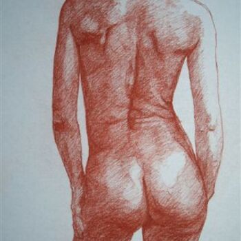 Dessin intitulée "nudo di schiena" par Franco Petrosemolo, Œuvre d'art originale