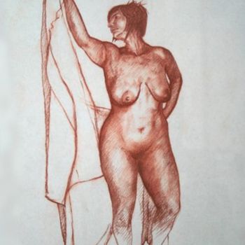 Dessin intitulée "nudo" par Franco Petrosemolo, Œuvre d'art originale