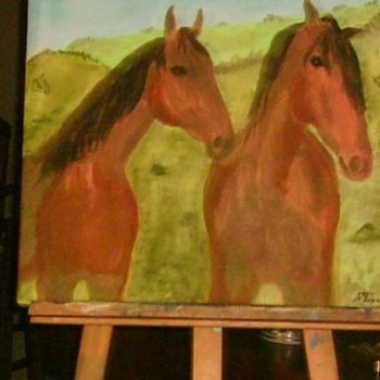 Pittura intitolato "chevaux sauvages" da François Peyrout, Opera d'arte originale