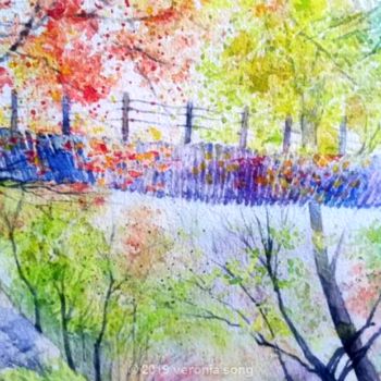 Drawing titled "木桥" by Veronia Song, Original Artwork, Watercolor