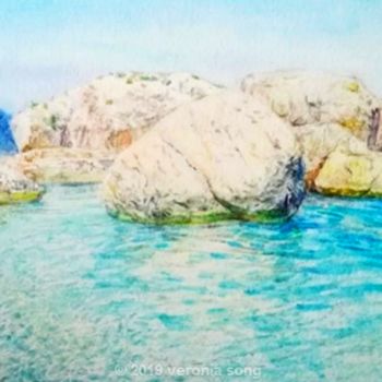 Schilderij getiteld "sea stone" door Veronia Song, Origineel Kunstwerk, Aquarel