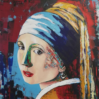 Painting titled "Girl with the pearl…" by Patrício Morais, Original Artwork, Acrylic