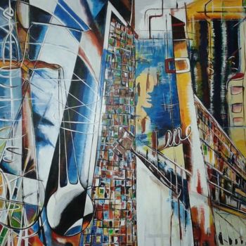 Painting titled "City" by Patrício Morais, Original Artwork, Acrylic