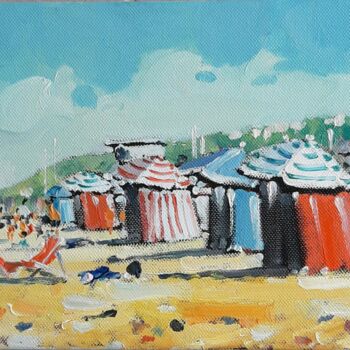 Painting titled "Plage à Trouville" by Philippe Euger, Original Artwork, Oil