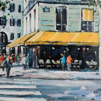 Schilderij getiteld "Terrasse à Paris" door Philippe Euger, Origineel Kunstwerk, Olie