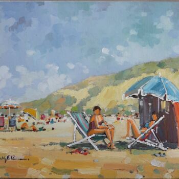 Malerei mit dem Titel "La plage à Houlgate" von Philippe Euger, Original-Kunstwerk, Öl