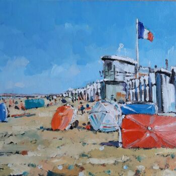Pintura intitulada "La plage à Langrune" por Philippe Euger, Obras de arte originais, Óleo