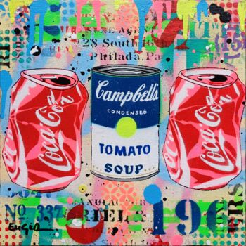 Malerei mit dem Titel "Pop crushed cans an…" von Philippe Euger, Original-Kunstwerk, Sprühfarbe