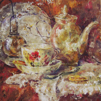 Painting titled "Tea ceremony" by Tatyana Pchelnikova, Original Artwork, Oil