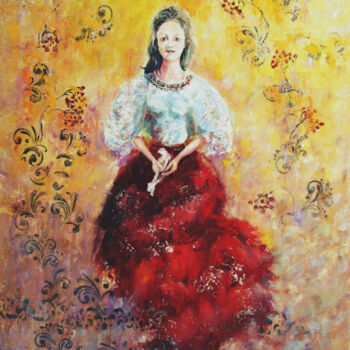 Ζωγραφική με τίτλο "VIBURNUM ORNAMENT" από Tatyana Pchelnikova, Αυθεντικά έργα τέχνης, Λάδι Τοποθετήθηκε στο Ξύλινο φορείο σ…