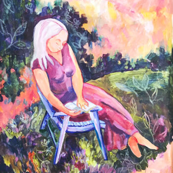 Painting titled "Solitude in the Gar…" by Tatyana Pchelnikova, Original Artwork, Acrylic Mounted on Wood Stretcher frame