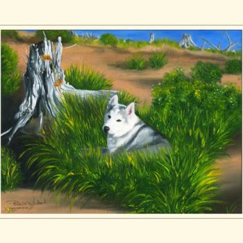 Painting titled "HUSKY VIII" by Léa Phenix, Original Artwork, Oil