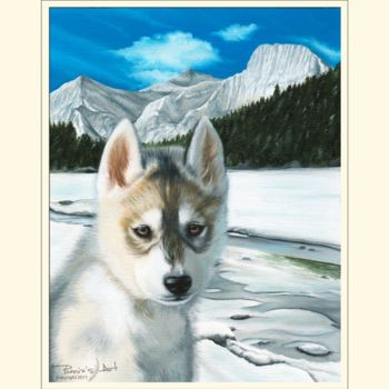 Painting titled "HUSKY XXI" by Léa Phenix, Original Artwork, Oil