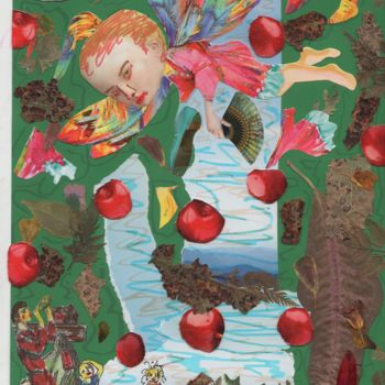 Colagens intitulada "Window and cherry..…" por Phil Colisov, Obras de arte originais, Outro