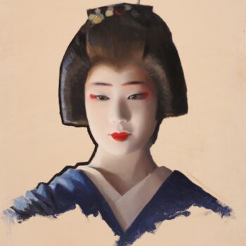 Painting titled "Mamefuji Geisha" by Phil Couture, Original Artwork, Oil Mounted on Wood Stretcher frame