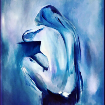 Pintura titulada ""La mujer azul"" por Phil-Juan Masure, Obra de arte original, Oleo Montado en Bastidor de camilla de madera
