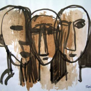 Картина под названием "3 CABEZAS" - Sadon Gérard, Подлинное произведение искусства