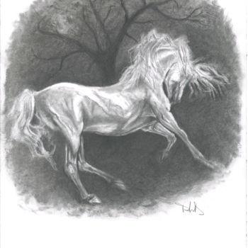 Rysunek zatytułowany „Au clair de lune” autorstwa Philip Dietrich, Oryginalna praca, Węgiel drzewny
