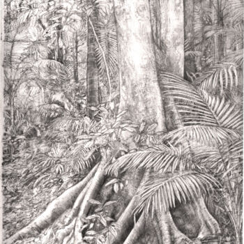 Zeichnungen mit dem Titel "Forêt près du chemin" von Philipp Pahin, Original-Kunstwerk, Graphit