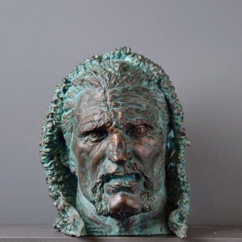 Skulptur mit dem Titel "Head of Warrior 10…" von Philipp Rukavishnikov, Original-Kunstwerk, Bronze