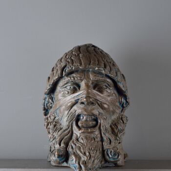 Skulptur mit dem Titel "Head of Warrior 17…" von Philipp Rukavishnikov, Original-Kunstwerk, Bronze