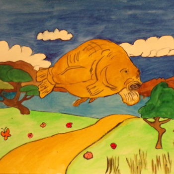 Peinture intitulée "La carpe qui a bu t…" par Philippe Reclus, Œuvre d'art originale, Aquarelle