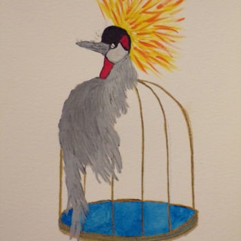 Pintura intitulada "La grue en cage" por Philippe Reclus, Obras de arte originais, Aquarela
