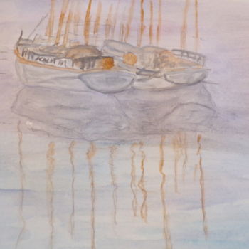 Pintura intitulada "Etude bateaux au mo…" por Philippe Reclus, Obras de arte originais, Aquarela