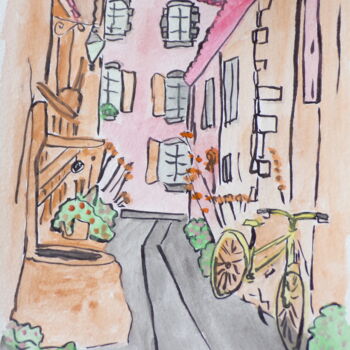 Ζωγραφική με τίτλο "rue de village" από Philippe Reclus, Αυθεντικά έργα τέχνης, Ακουαρέλα