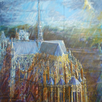 Painting titled "La cathédrale  vue…" by Philippe Lasselin, Original Artwork, Acrylic