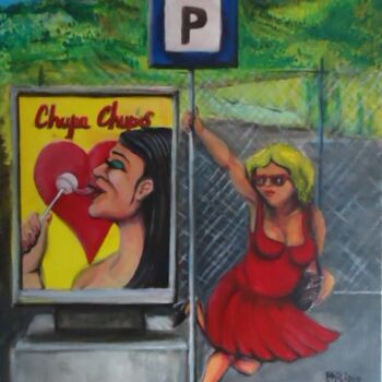 Painting titled "fille au bord de la…" by Philippe Aguasca, Original Artwork, Acrylic Mounted on Wood Stretcher frame