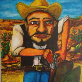 Painting titled "cowboy" by Philippe Aguasca, Original Artwork, Acrylic Mounted on Wood Stretcher frame