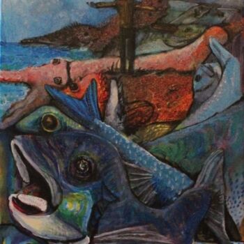 Schilderij getiteld "cote poissonneuse" door Philippe Aguasca, Origineel Kunstwerk, Acryl Gemonteerd op Frame voor houten br…