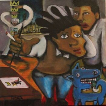 Schilderij getiteld "JM Basquiat peint" door Philippe Aguasca, Origineel Kunstwerk, Acryl