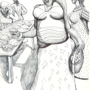 Drawing titled "marché africain" by Philippe Aguasca, Original Artwork, Ballpoint pen