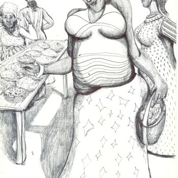 Dessin intitulée "marché africain" par Philippe Aguasca, Œuvre d'art originale, Stylo à bille