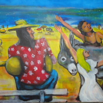 Painting titled "apres-midi guitare" by Philippe Aguasca, Original Artwork, Acrylic Mounted on Wood Stretcher frame