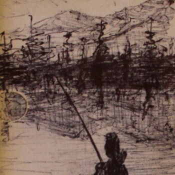 Dessin intitulée "pêcheur au coup du…" par Philippe Aguasca, Œuvre d'art originale, Stylo à bille