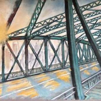 Dessin intitulée "Pont métallique en…" par Philippe Allier, Œuvre d'art originale, Pastel