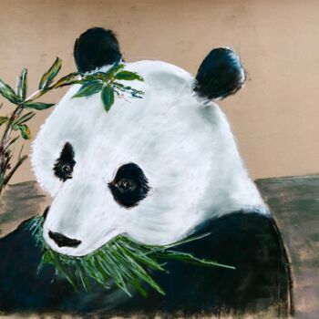 Drawing titled "Le repas du panda." by Philippe Allier, Original Artwork, Pastel