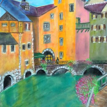 Drawing titled "Le vieille Annecy." by Philippe Allier, Original Artwork, Pastel