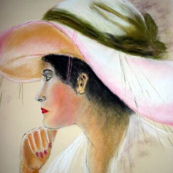 Dessin intitulée "La femme au chapeau." par Philippe Allier, Œuvre d'art originale