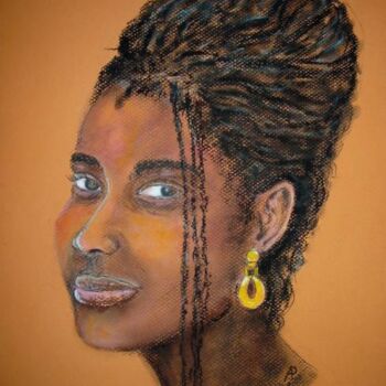 Rysunek zatytułowany „Regard d'Afrique” autorstwa Philippe Allier, Oryginalna praca, Pastel