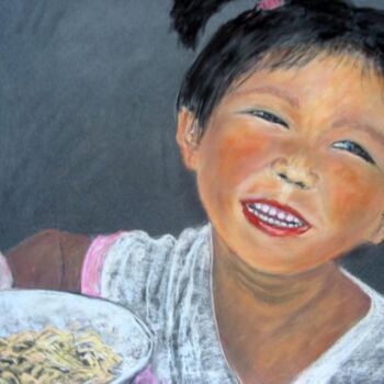 Drawing titled "La petite chinoise" by Philippe Allier, Original Artwork, Pastel